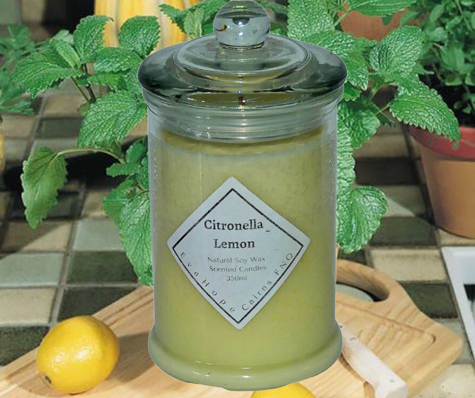 Citronella Lemon 350ml Fully Scented, Natural Soy Wax. @65 Hr slow burn