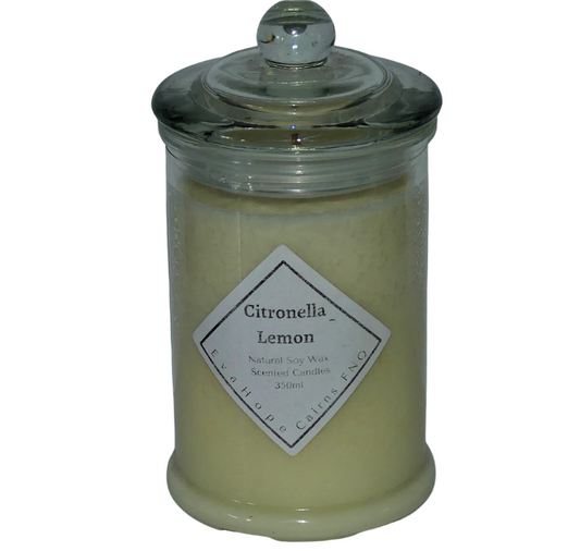 Citronella Lemon 350ml Fully Scented, Natural Soy Wax. @65 Hr slow burn