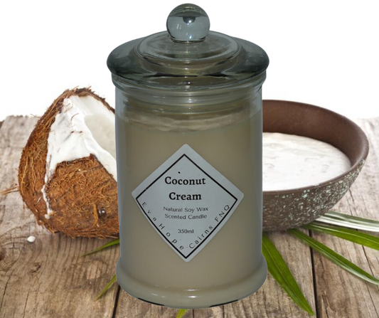 Coconut Cream 350ml Fully Scented, Natural Soy Wax. @65 Hr slow burn