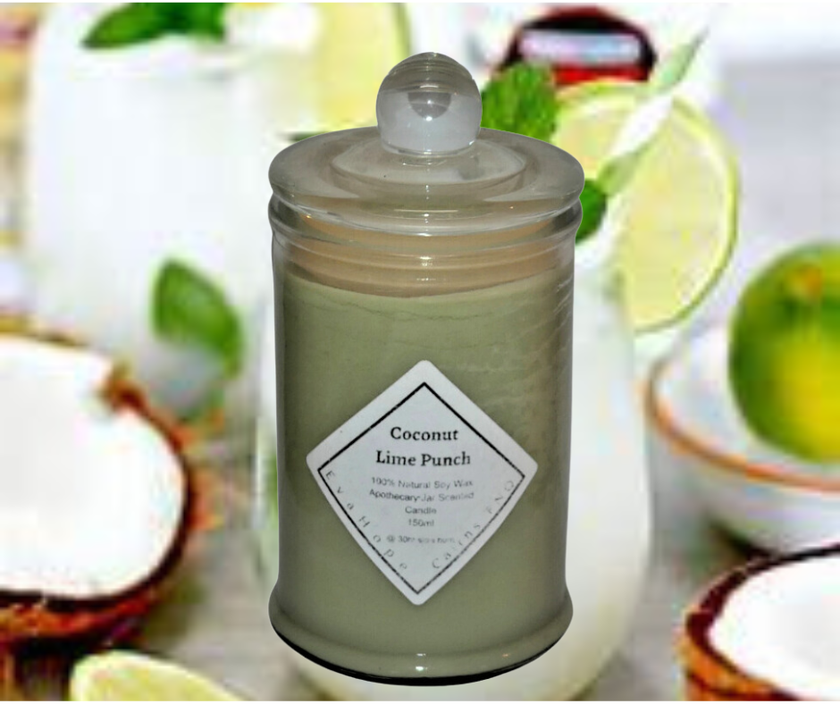 Coconut Lime Punch 150ml Fully Scented, Natural Soy Wax. @30 Hr slow burn