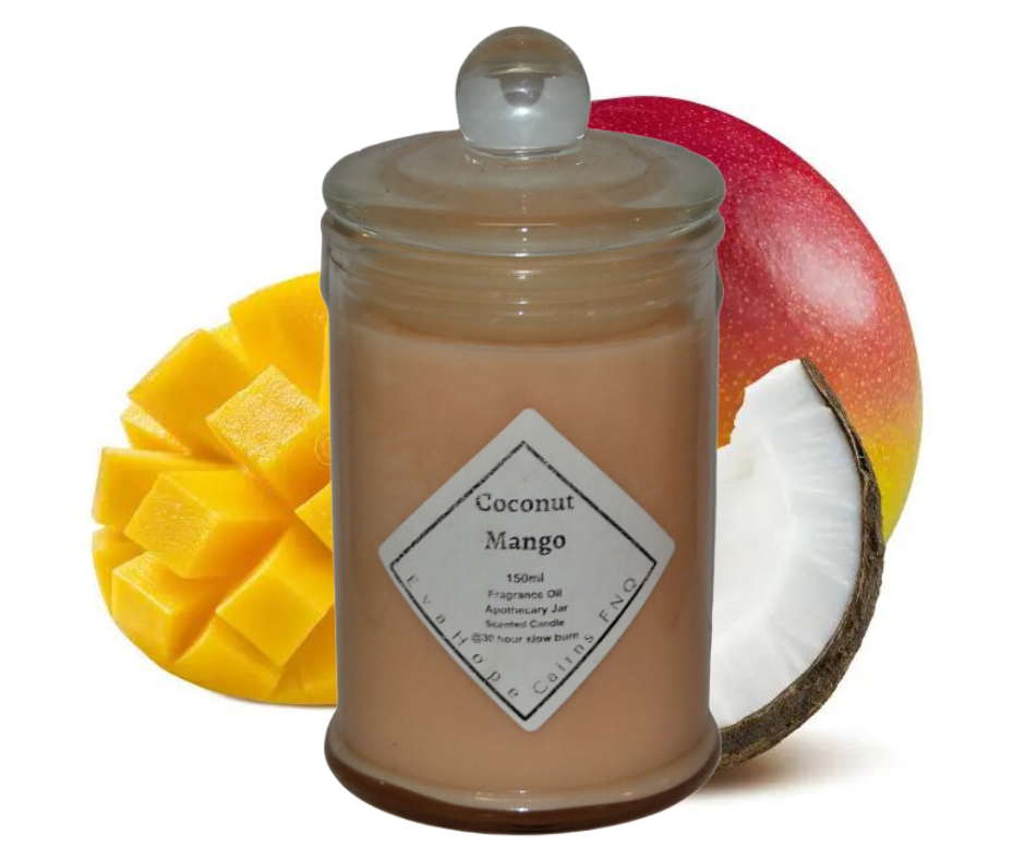 Coconut Mango 150ml Fully Scented, Natural Soy Wax. @ 30 Hr slow burn