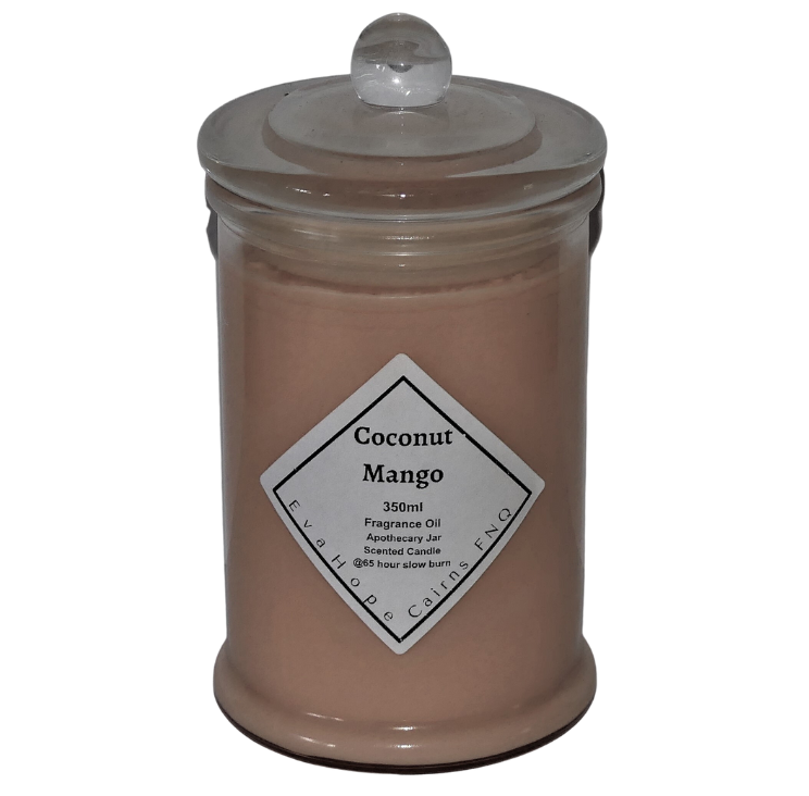 Coconut Mango 350ml Fully Scented, Natural Soy Wax. @ 65 Hr slow burn