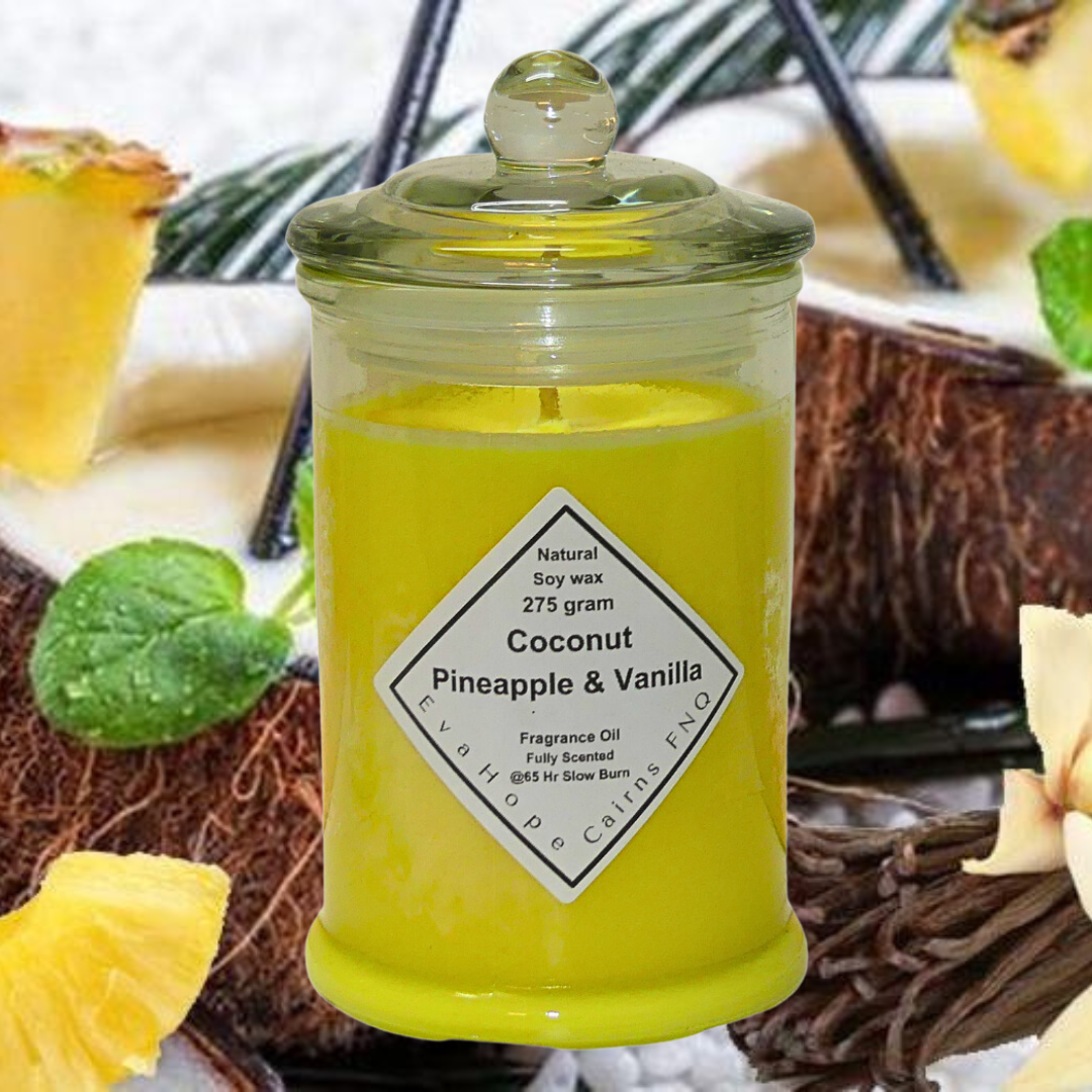 COCONUT PINEAPPLE & VANILLA -  Scented Soy Wax Candle. 350ml