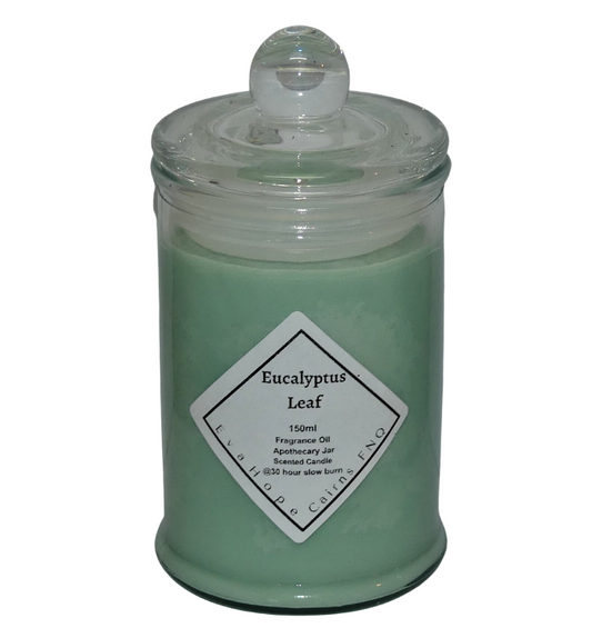 Eucalyptus Leaf 150ml Fully Scented, Natural Soy Wax. @30 Hr slow burn