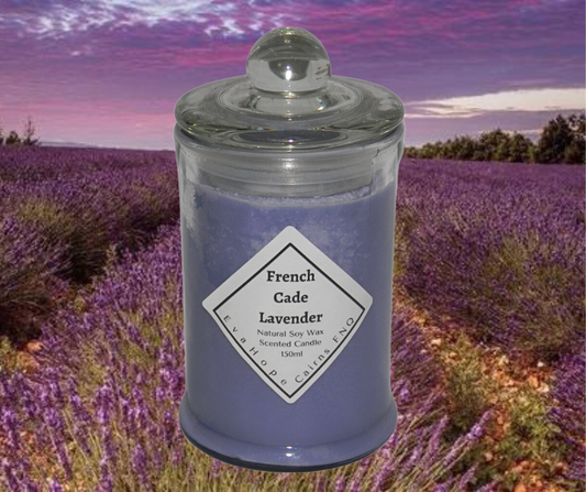 French Cade Lavender 150ml Apothecary Jar Candle.. Natural Soy Wax