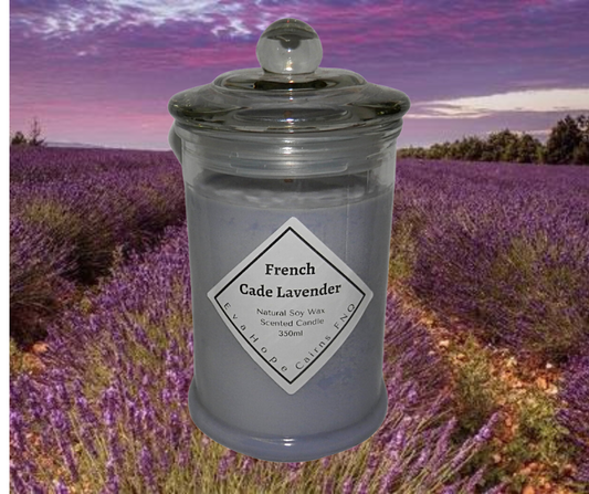 French Cade Lavender 350ml Apothecary Jar Candle. Natural Soy wax