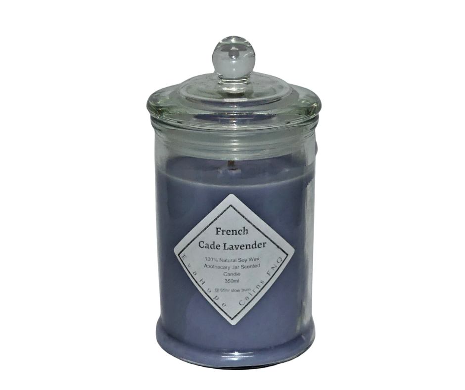 French Cade Lavender 350ml Apothecary Jar Candle. Natural Soy wax