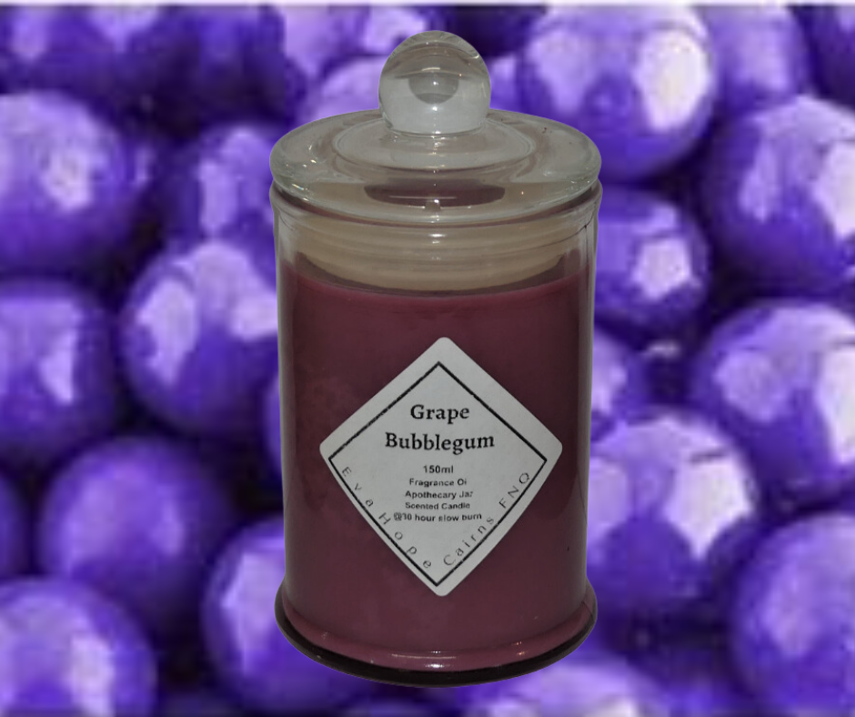 Grape Bubblegum 150ml Fully Scented, Natural Soy Wax. @ 30 hr slow burn