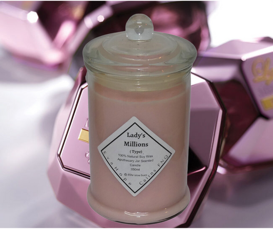 Lady's Millions (Type) 350ml Fully Scented, Natural Soy Wax. @ 65 hr slow burn