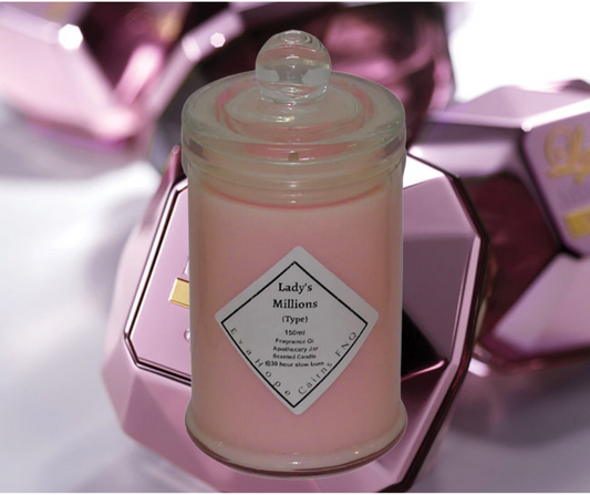 Lady's Millions 150ml Fully Scented, Natural Soy Wax. @ 30 hr slow burn