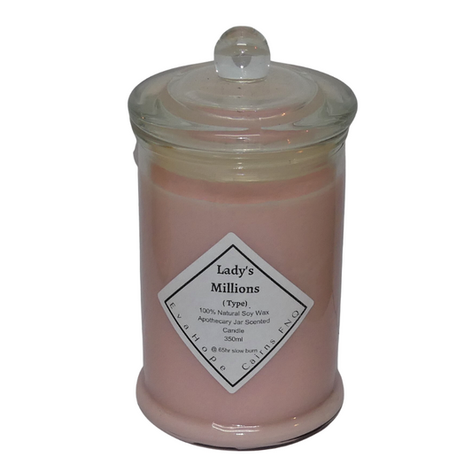 Lady's Millions (Type) 350ml Fully Scented, Natural Soy Wax. @ 65 hr slow burn