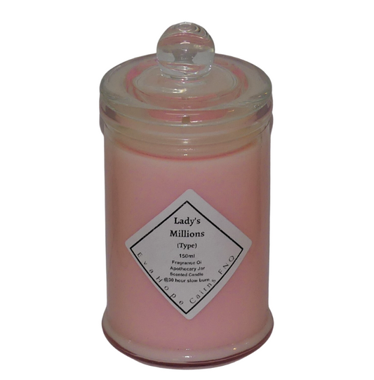 Lady's Millions 150ml Fully Scented, Natural Soy Wax. @ 30 hr slow burn