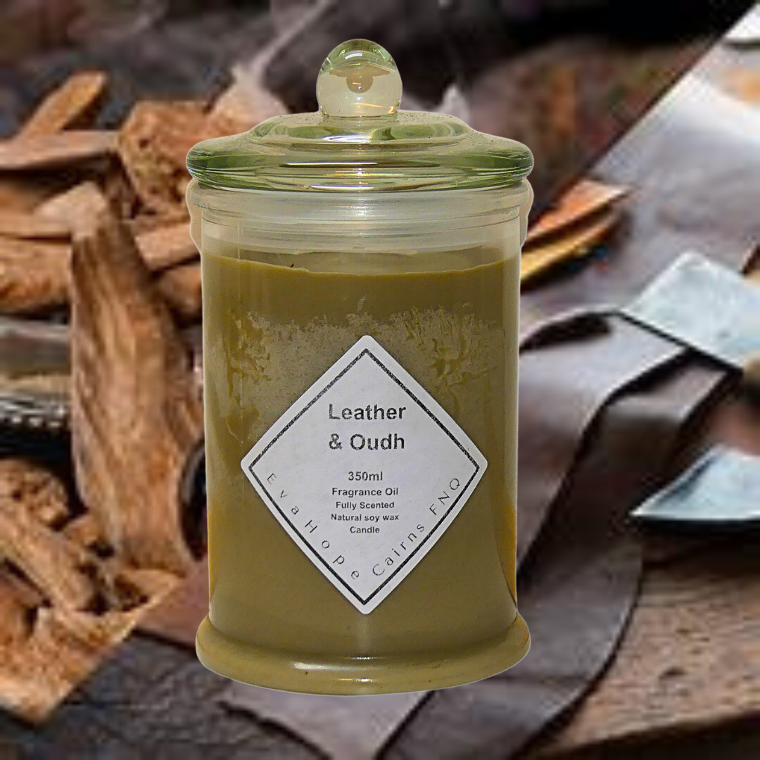 LEATHER OUDH -  Scented Soy Wax Candle. 350ml.