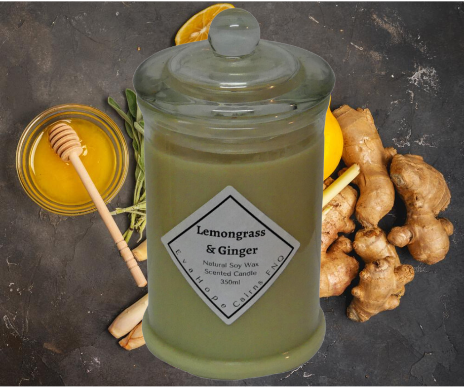 Lemongrass & Ginger 350ml Fully Scented, Natural Soy Wax @ 65 hr slow burn