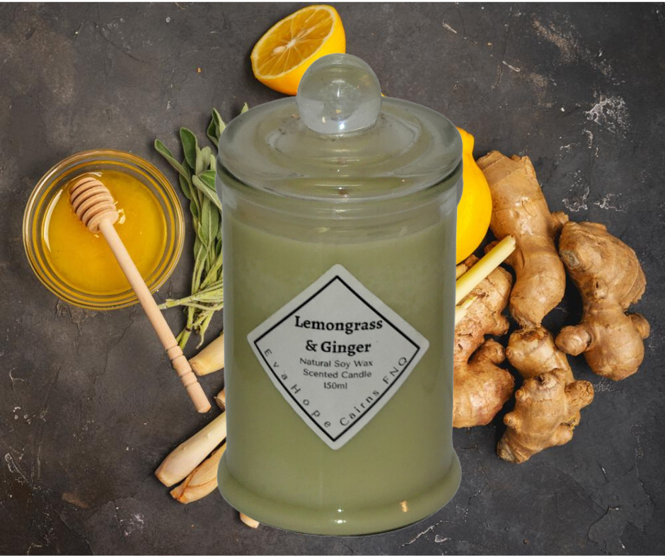 Lemongrass & Ginger 150ml Fully Scented, Natural Soy Wax. @ 30 hr slow burn