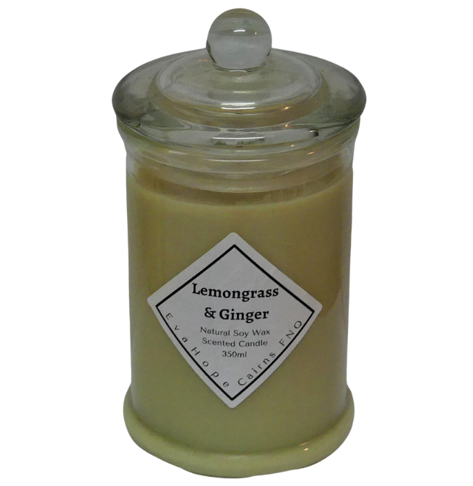 Lemongrass & Ginger 350ml Fully Scented, Natural Soy Wax @ 65 hr slow burn