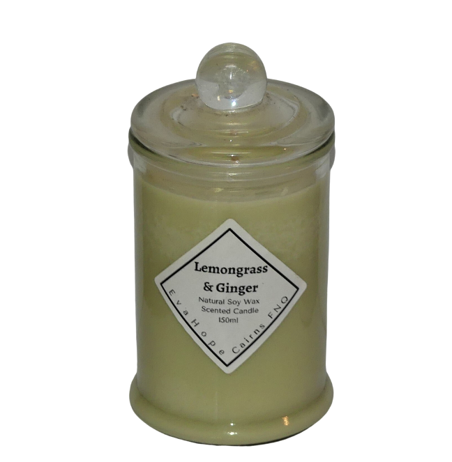 Lemongrass & Ginger 150ml Fully Scented, Natural Soy Wax. @ 30 hr slow burn