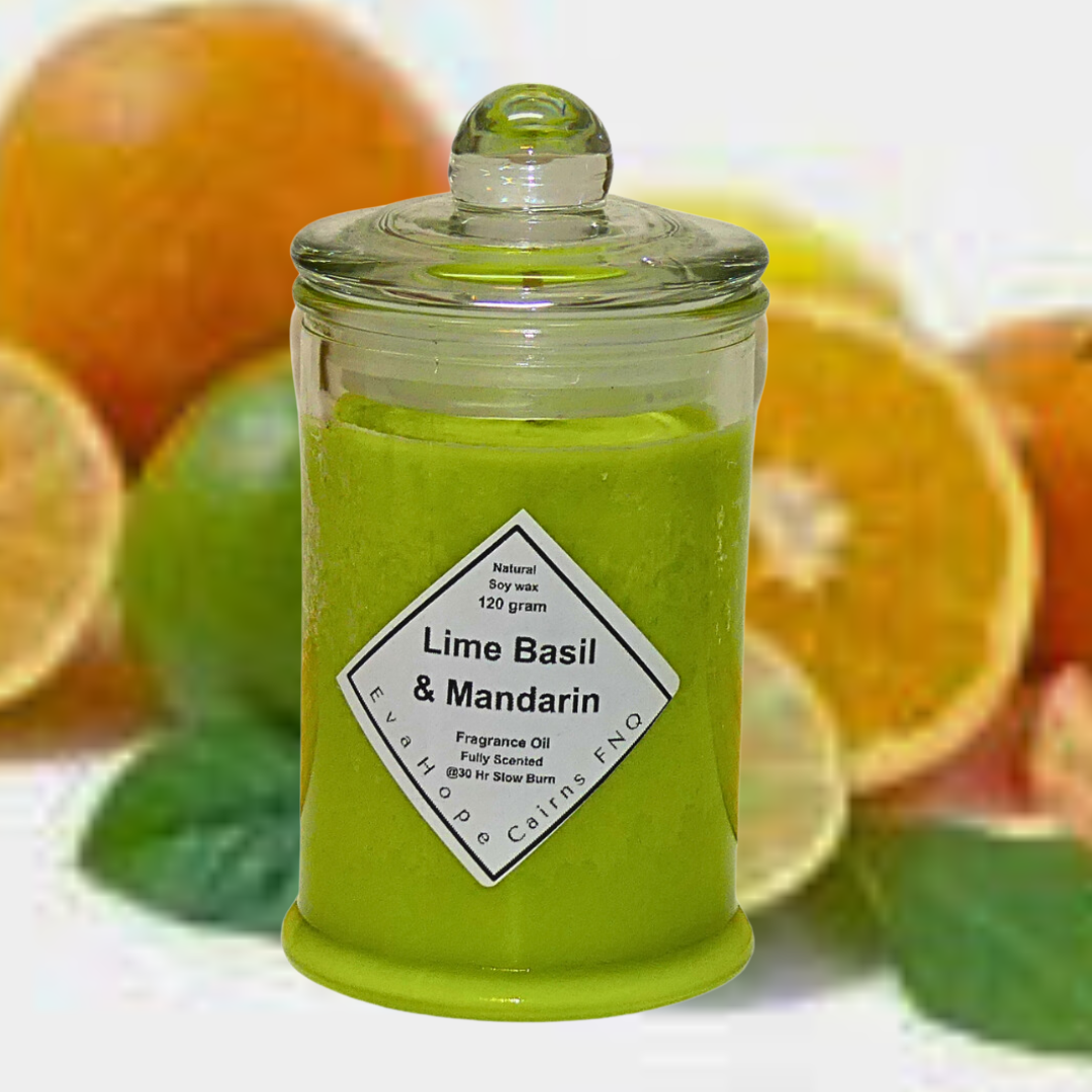 LIME BASIL & MANDARIN - Scented Soy Wax Candle. 150ml