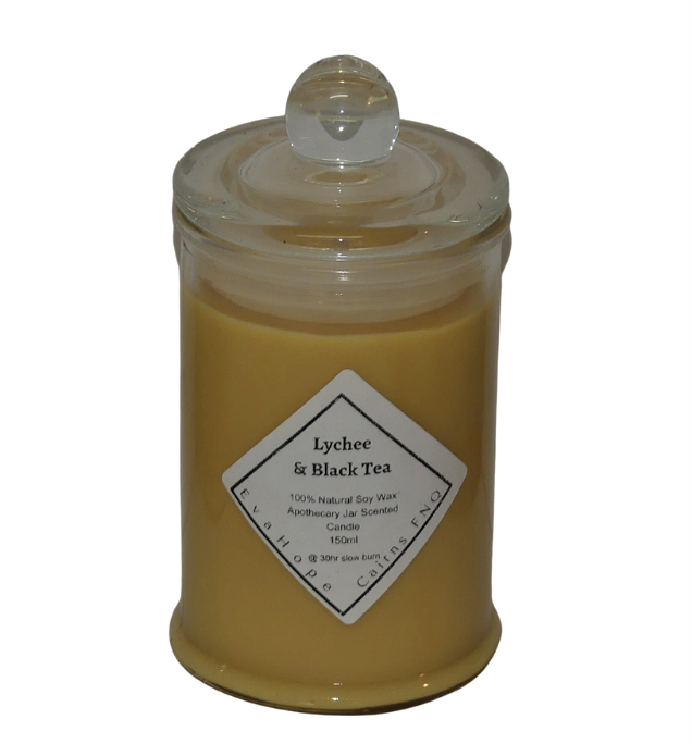 Lychee & Black Tea 150ml Fully Scented, Natural Soy Wax . @ 30 hr slow burn