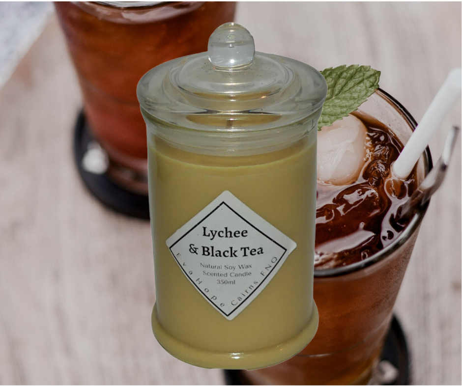 Lychee & Black Tea 350ml Fully Scented, Natural Soy Wax @ 65 hr slow burn