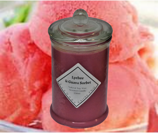 Lychee & Guava 350ml Fully Scented, Natural Soy Wax. @ 65 hr slow burn