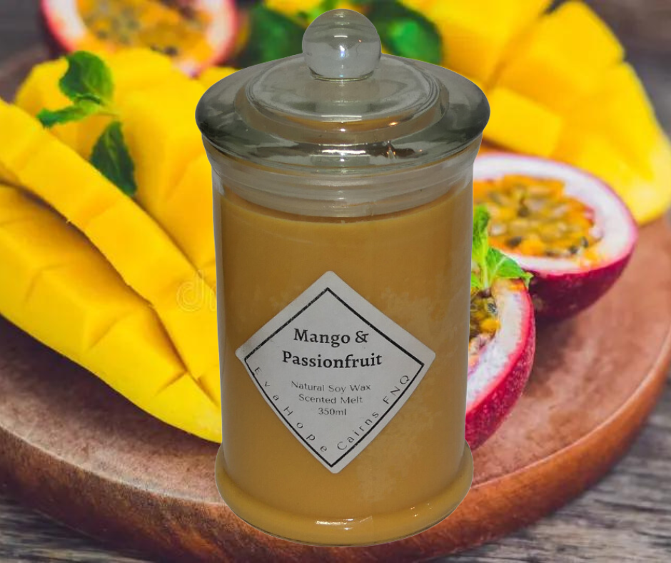 Mango & Passionfruit 350ml Fully Scented, Natural Soy Wax. @ 65 hr slow burn