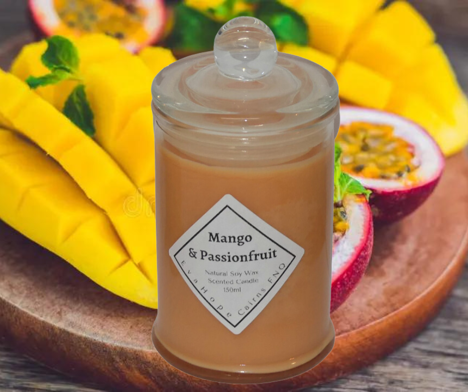 Mango & Passionfruit 150ml Fully Scented, Natural Soy Wax. @ 30 hr slow burn