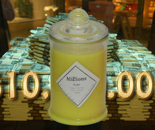 Millions (Type) 150ml Fully Scented, Natural Soy Wax. @ 30 hr slow burn