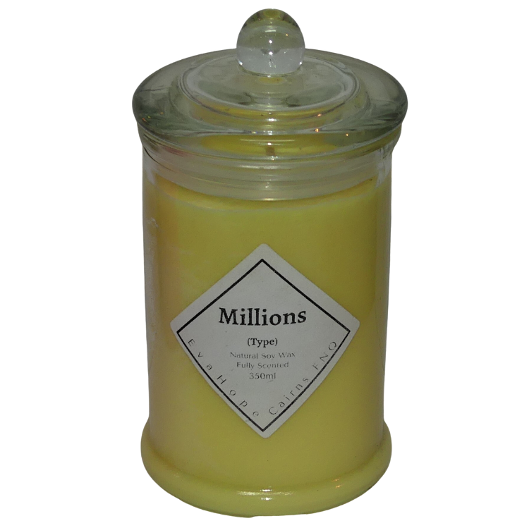 Millions (Type) 350ml Fully Scented, Natural Soy Wax. @ 65 hr slow burn