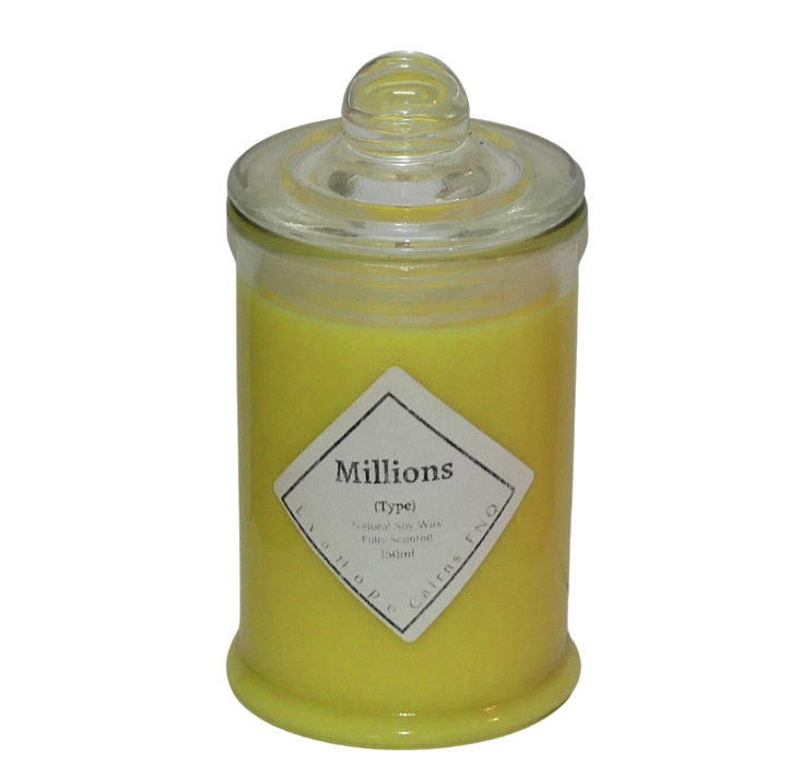 Millions (Type) 150ml Fully Scented, Natural Soy Wax. @ 30 hr slow burn