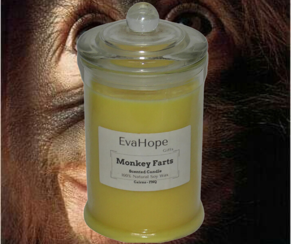 Monkey Farts 350ml Fully Scented, Natural Soy Wax. @ 65 hr slow burn