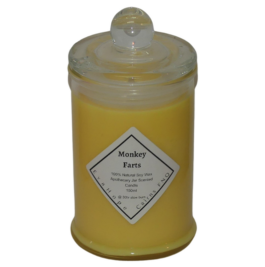 Monkey Farts 150ml Fully Scented, Natural Soy Wax. @ 30 hr slow burn