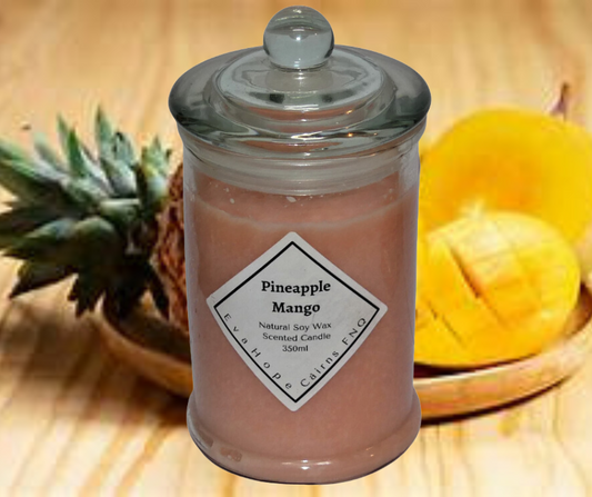 Pineapple Mango 350ml Fully Scented, Natural Soy Wax. @ 65 hr slow burn