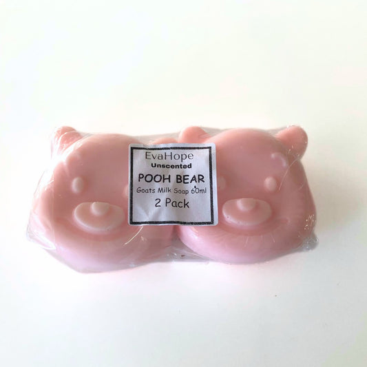 Goats Milk Pooh Bear Kids Soap Bars (60ml) Unscented 2pk Pink