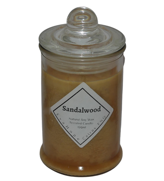 Sandalwood 150ml Fully Scented, Natural Soy Wax. @ 30 hr slow burn