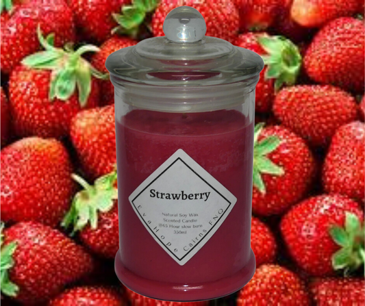 Strawberry  350ml, Natural Soy Wax. Apothecary Jar Candle @65hr slow burn