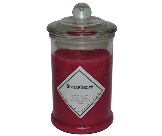 Strawberry  350ml, Natural Soy Wax. Apothecary Jar Candle @65hr slow burn