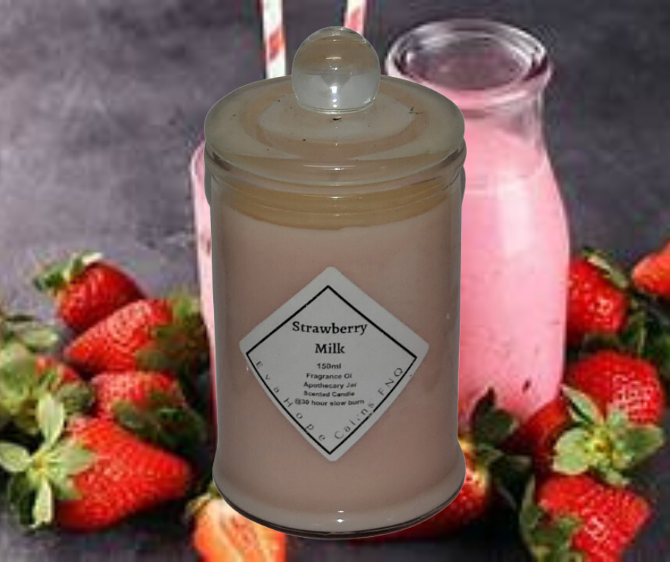 Strawberry Milk 150ml Fully Scented, Natural Soy Wax. @ 30 hr slow burn