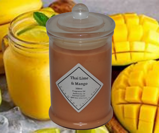 Thai Lime & Mango 350ml Fully Scented, Natural Soy Wax. @ 65 hr slow burn