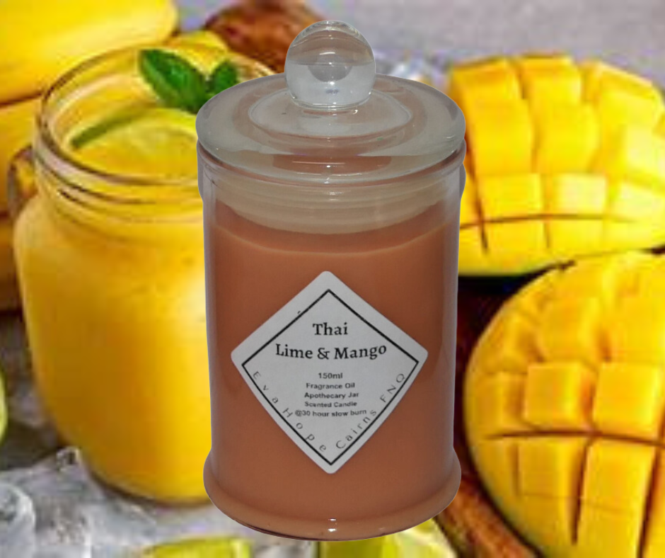 Thai Lime & Mango 150ml Fully Scented, Natural Soy Wax. @ 30 hr slow burn