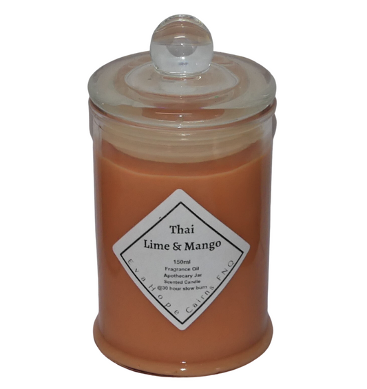 Thai Lime & Mango 150ml Fully Scented, Natural Soy Wax. @ 30 hr slow burn