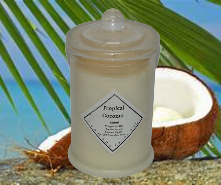 Tropical Coconut 350ml Fully Scented, Natural Soy Wax. @ 65 hr slow burn