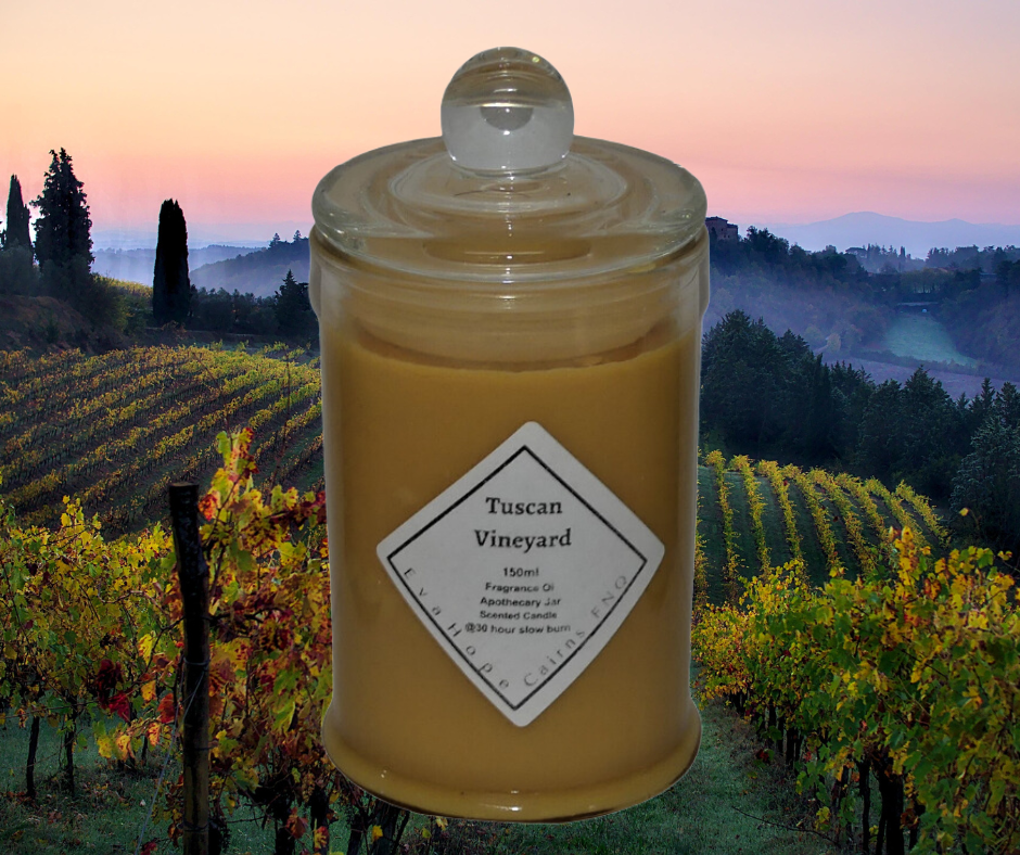 Tuscan Vineyard 150ml Fully Scented, Natural Soy Wax. @ 30 hr slow burn