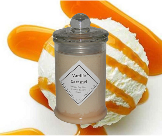 Vanilla Caramel 150ml Apothecary Jar Candle. @ 30 hr slow burn