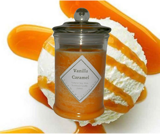 Vanilla Caramel 350ml Apothecary Jar Candle. @ 65 hr slow burn