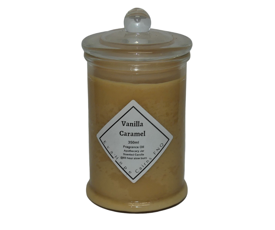 Vanilla Caramel 350ml Apothecary Jar Candle. @ 65 hr slow burn