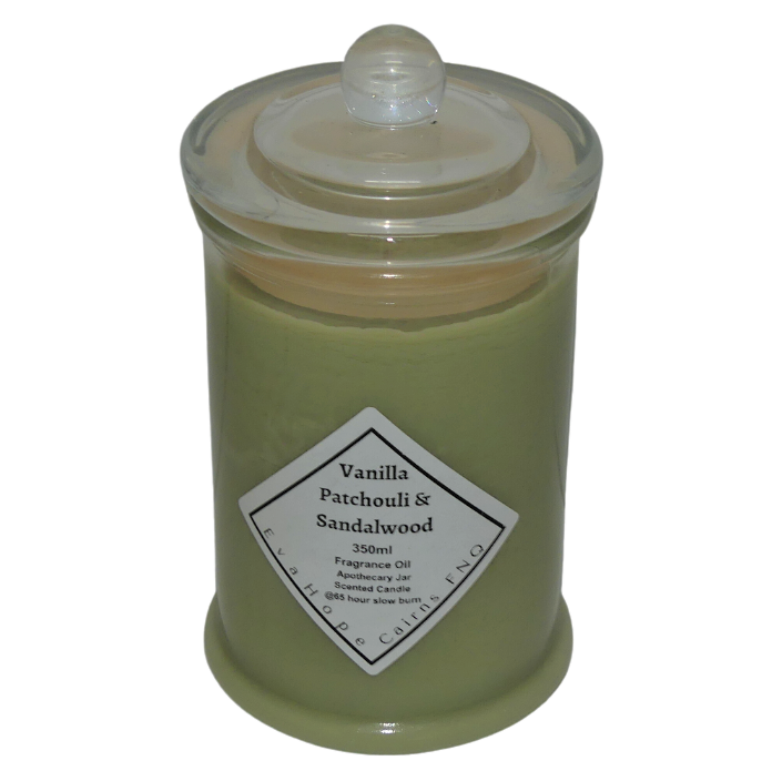 Vanilla Patchouli & Sandalwood 350ml Fully Scented, Natural Soy Wax. @ 65 hr slow burn